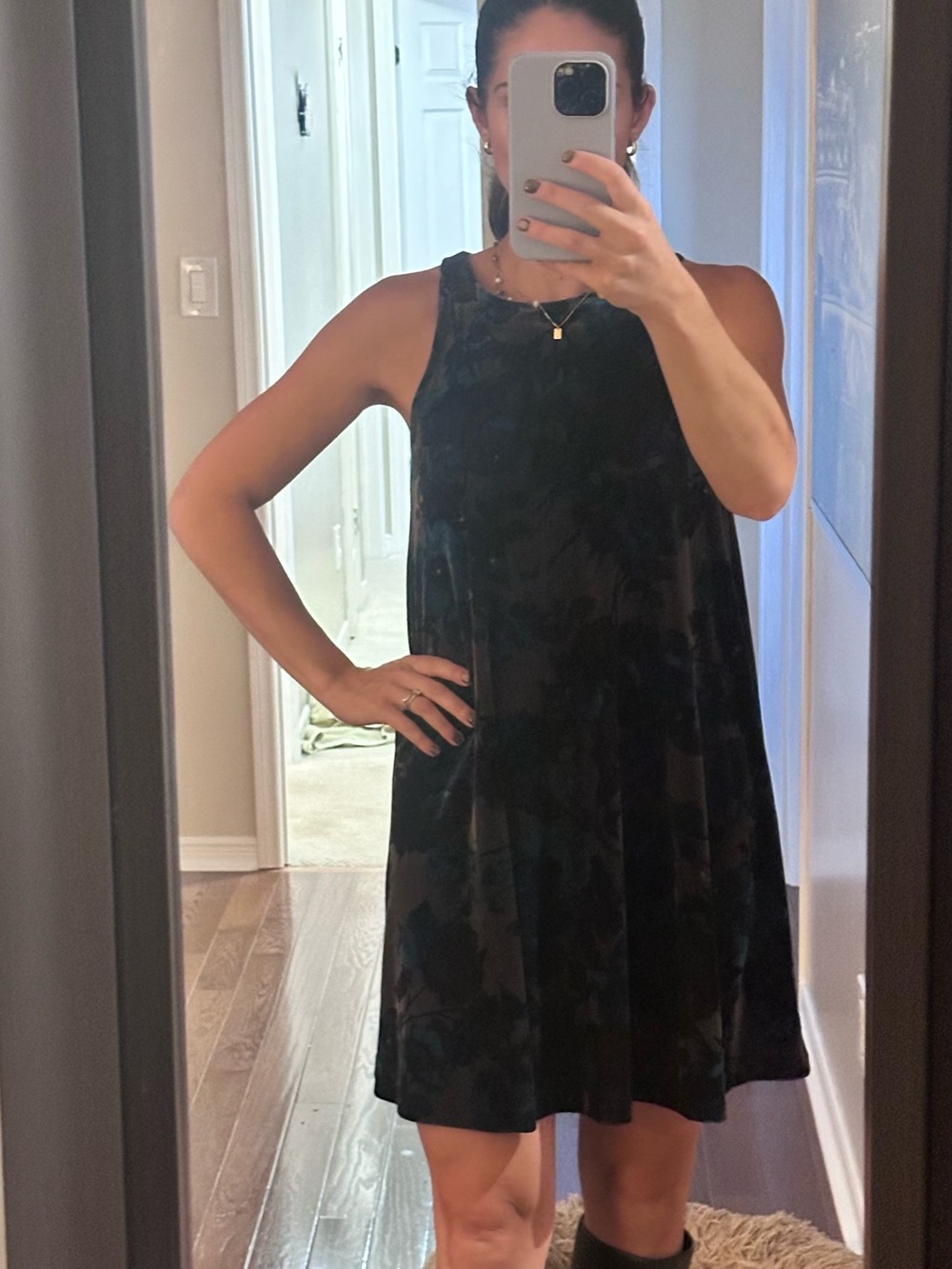 Cynthia Rowley Black Velvet-Textured Sleeveless Midi Dress